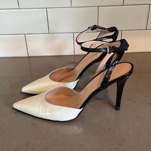 Stuart Weitzman Black and White Sling Back Pump Ankle Strap - Size 7 - Worn Once